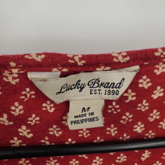 Lucky Brand Ditsy Peasant Long Sleeve Tunic Top Blouse Size Medium Boho Casual - Picture 6 of 13